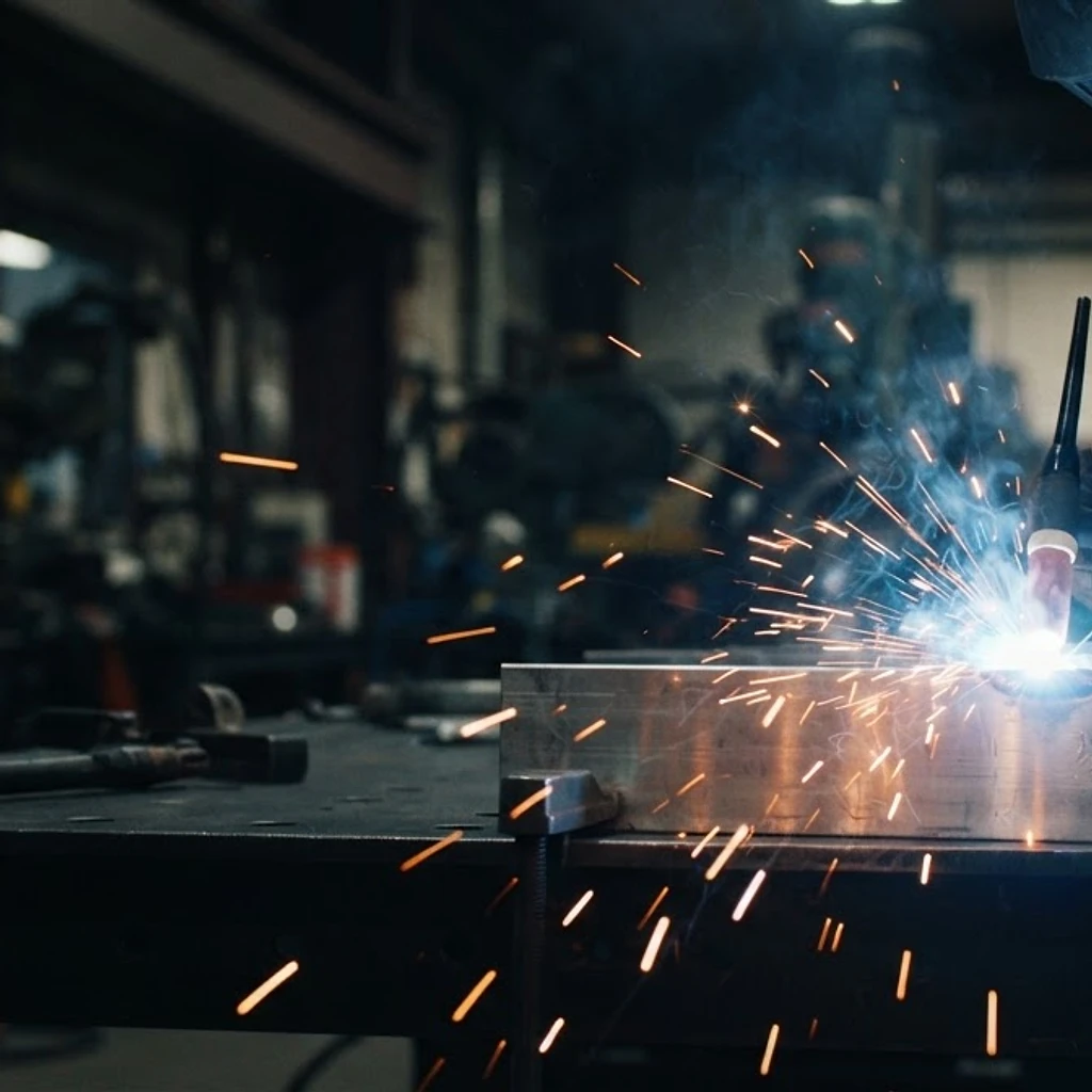 Profesjonalne spawanie TIG aluminium z widocznymi iskrami